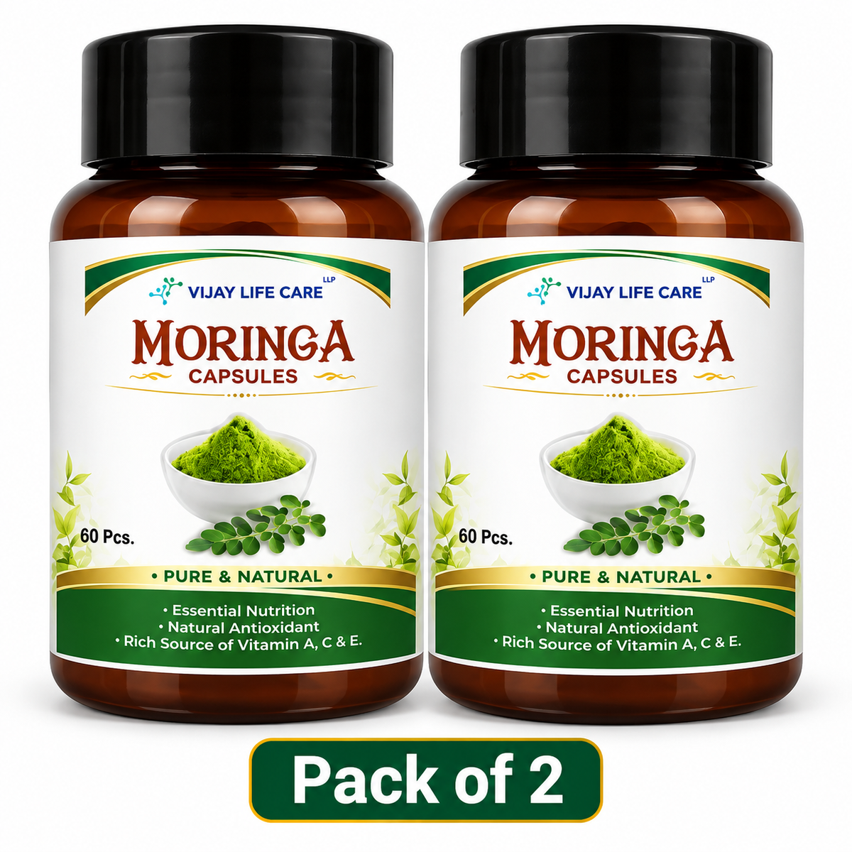 Vijay Life Care Moringa Capsules– 100% Pure & Natural, Rich in Vitamins A, C & E | Pack of 2, 3