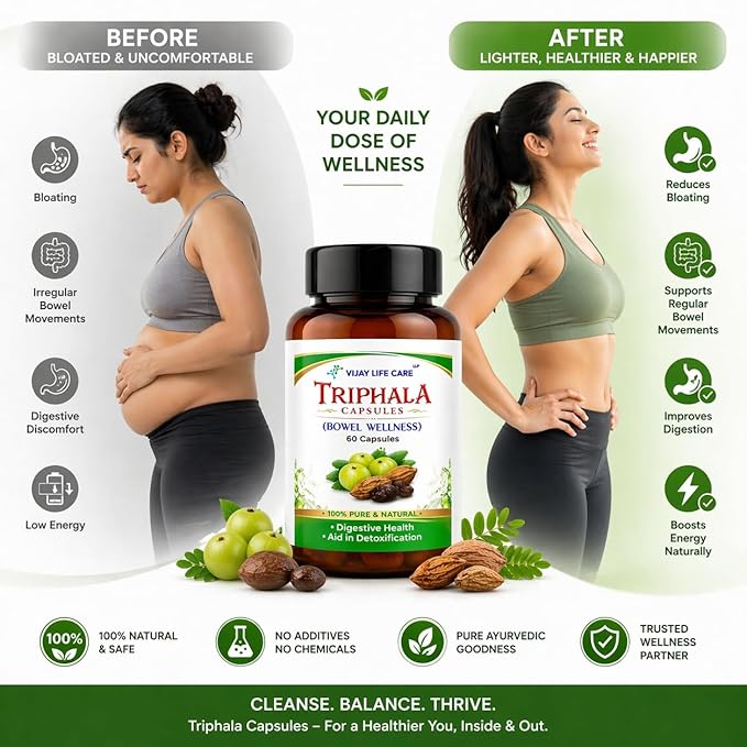 Triphala Capsules | 60 Capsules | 100% Natural Ayurvedic Herbal Supplement | Supports Digestive Health, Gut Wellness & Natural Detox