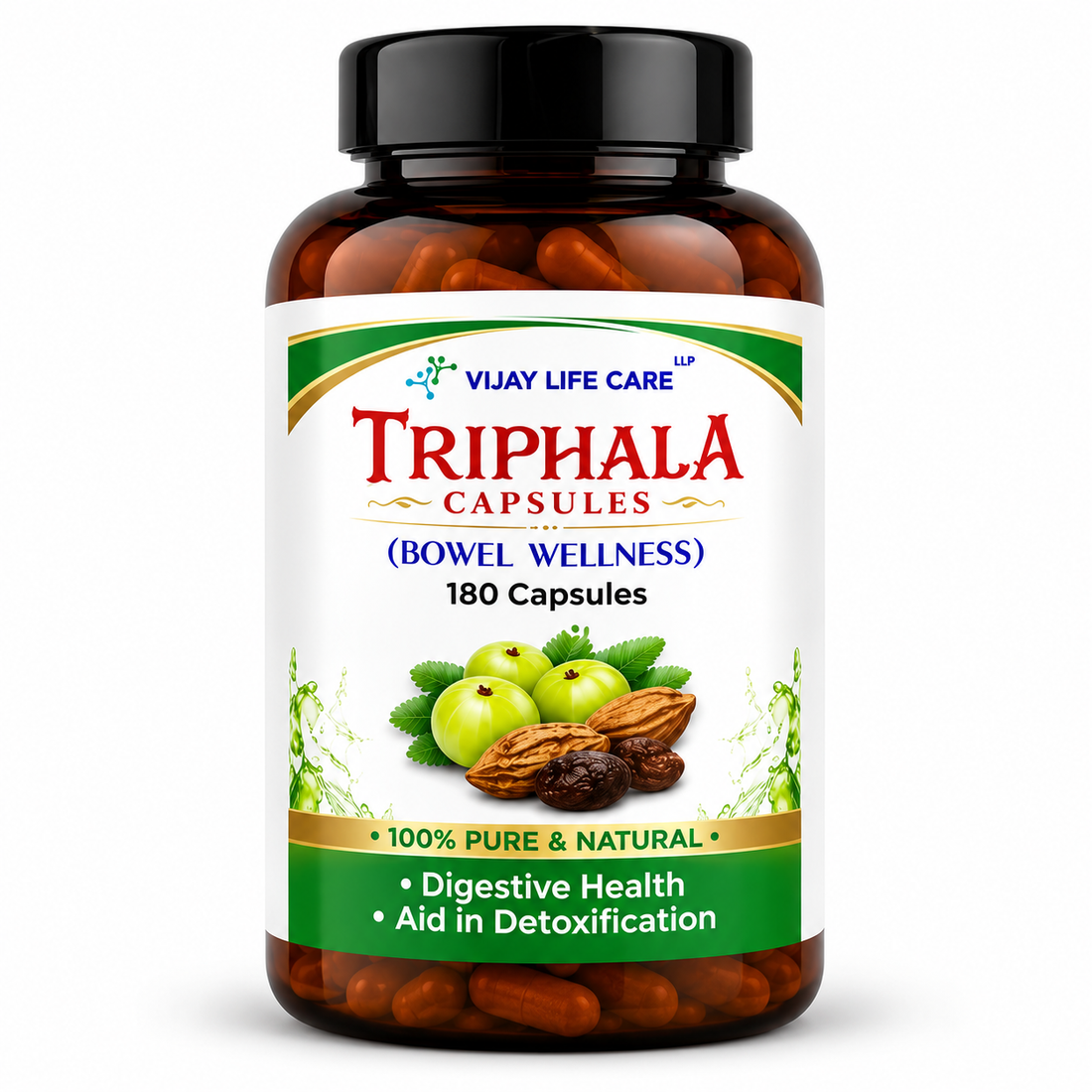 Triphala Capsules | 120,180 Capsules | 100% Natural Ayurvedic Herbal Supplement | Supports Digestive Health, Gut Wellness & Natural Detox