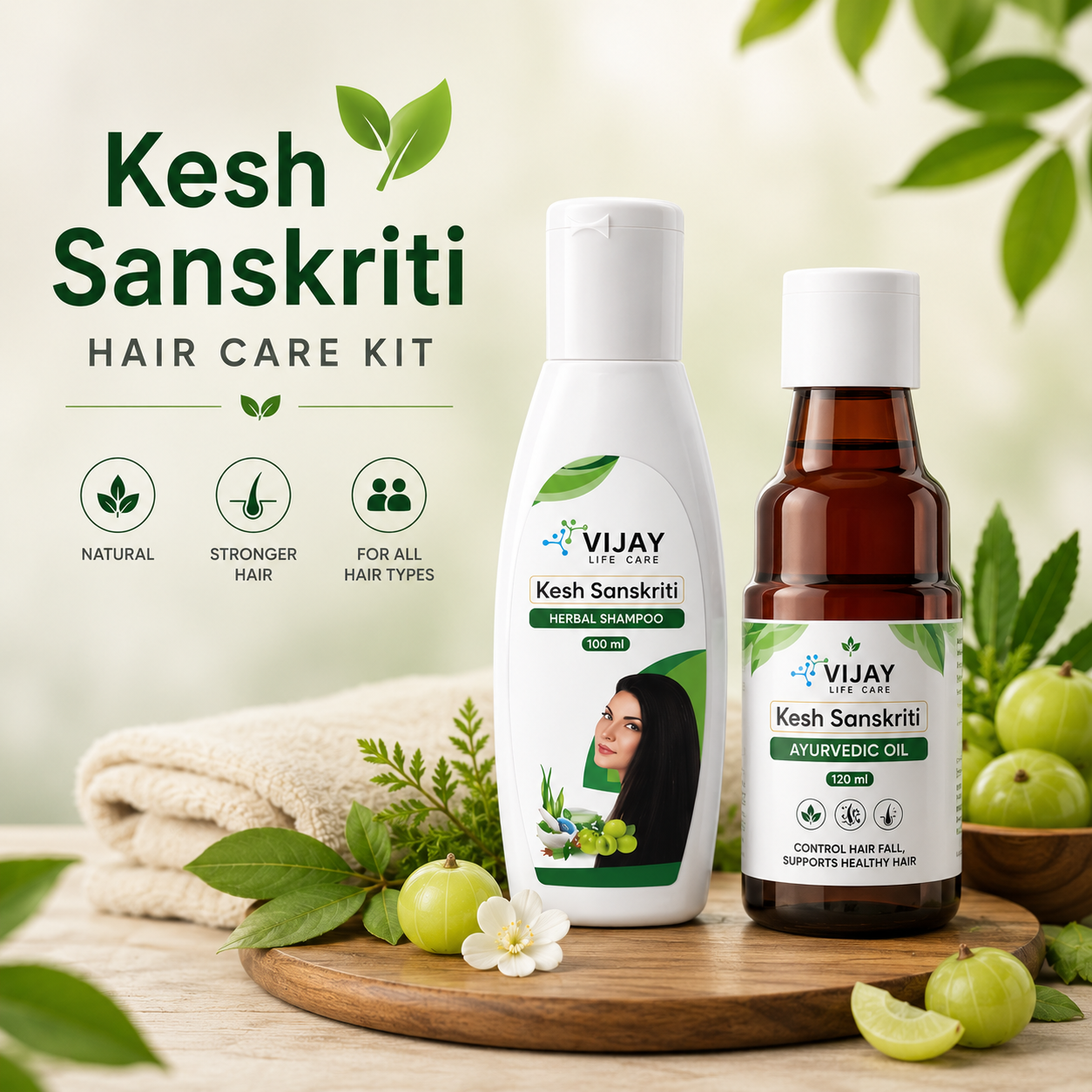 Kesh Sanskriti Ayurvedic Hair Care Combo | Medicated Herbal Shampoo 100ml + Ayurvedic Hair Oil 120ml | Reduces Hair Fall & Supports Healthy Hair Growth