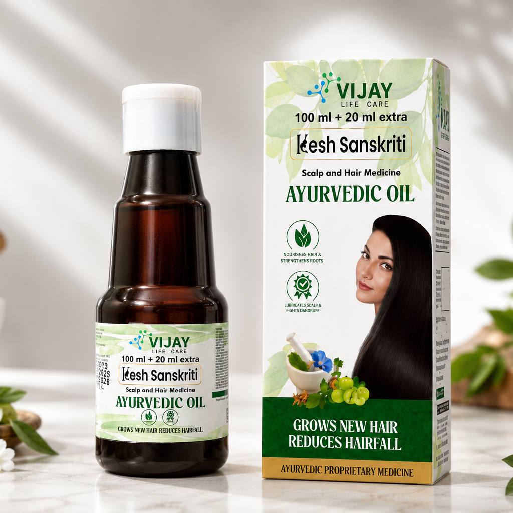 Kesh Sanskriti Ayurvedic Hair Oil for Hair Fall & Growth | 25+ Herbs like Bhringraj, Amla, Neem, Brahmi, Methi | 120ml (100ml + 20ml Extra)