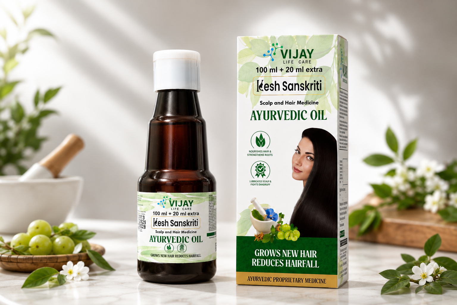 Kesh Sanskriti Ayurvedic Hair Oil for Hair Fall & Growth | 25+ Herbs like Bhringraj, Amla, Neem, Brahmi, Methi | 120ml (100ml + 20ml Extra)