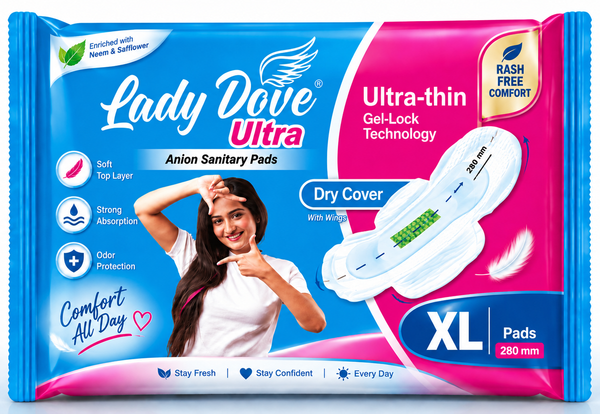Lady Dove Ultra Anion Sanitary Pads XL – 280 mm | Ultra-Thin Dry Cover | Strong Absorption & Odor Protection | 36 Pads & 60 Pads