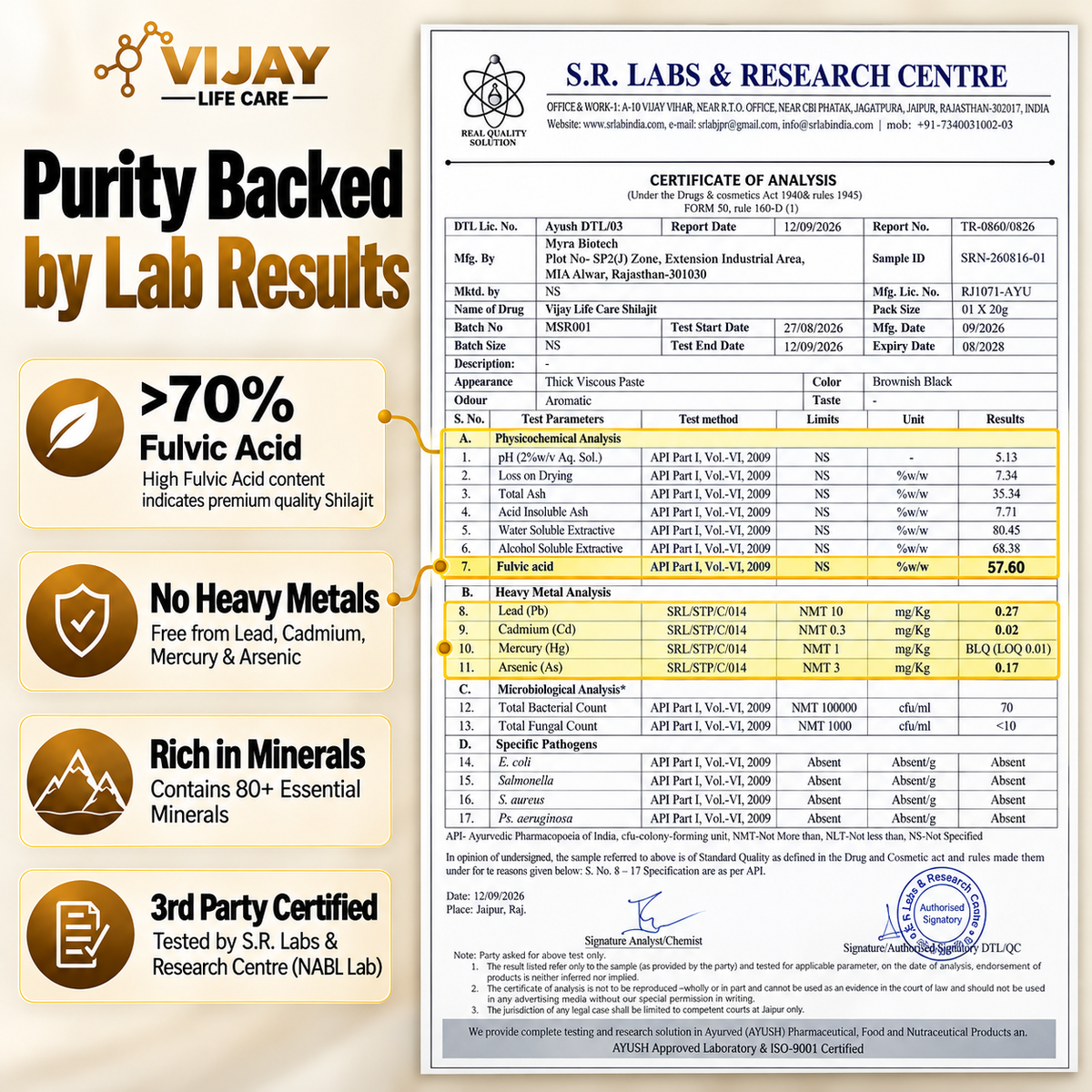 Vijay Life Care Shilajit Resin 20g with FREE High Quality Gym Shaker | Authentic Himalayan Shilajit (Asphaltum) | Fulvic Acid | Lab Tested | Ayurvedic Proprietary Medicine
