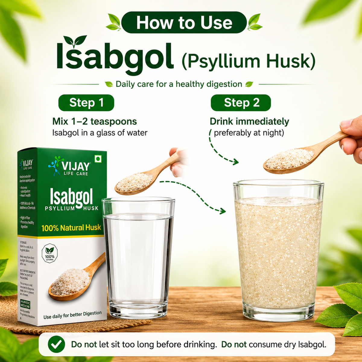 Vijay Life Care Isabgol Psyllium Husk – 100% Natural High Fiber Isabgol for Digestive Health & Constipation Relief