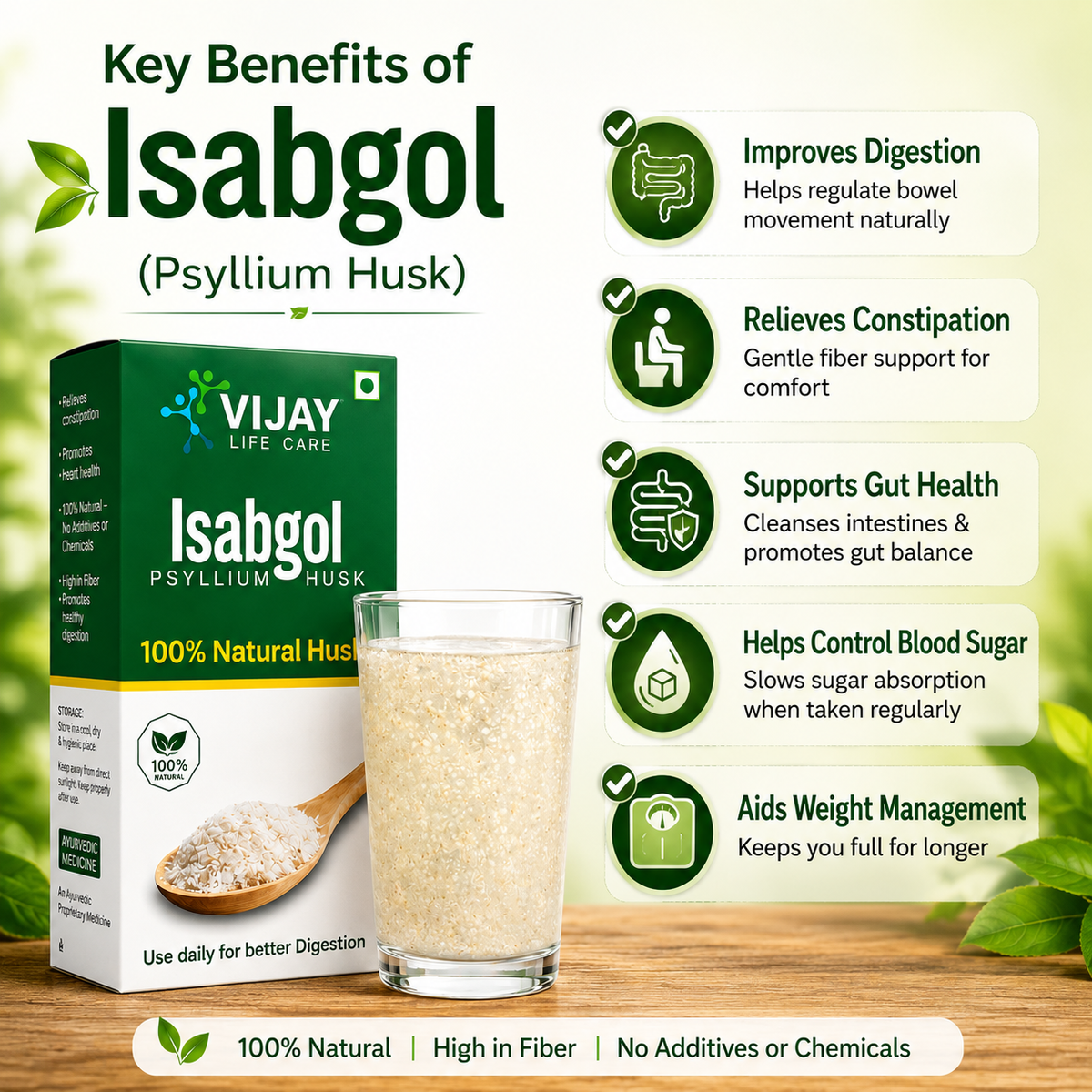 Vijay Life Care Isabgol Psyllium Husk – 100% Natural High Fiber Isabgol for Digestive Health & Constipation Relief