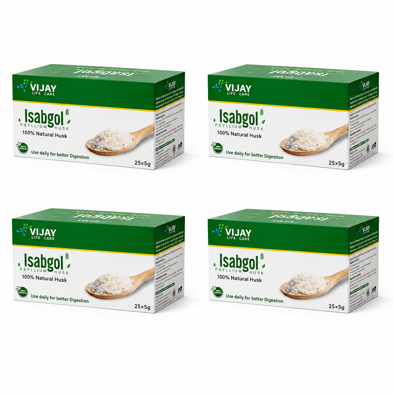 Vijay Life Care Isabgol (Psyllium Husk) – 100% Natural Fiber for Healthy Digestion | Starter, Value & Family Packs