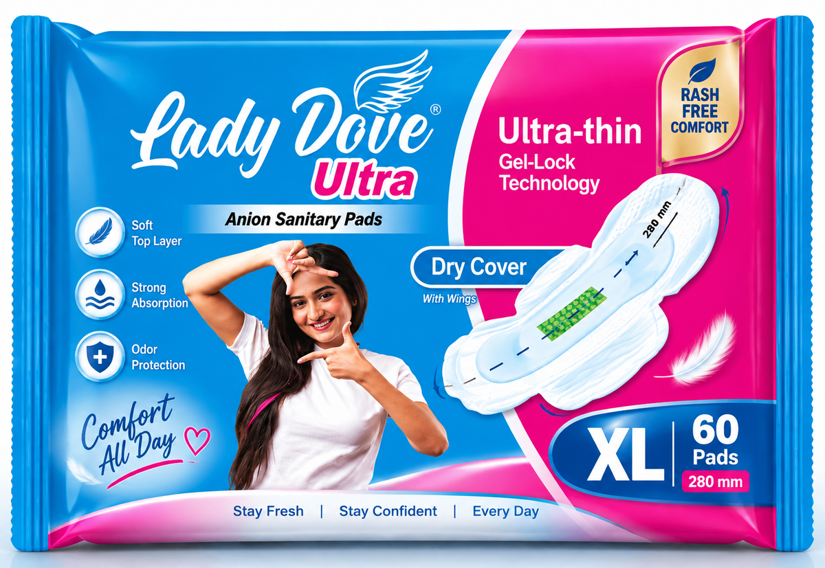 Lady Dove Ultra Anion Sanitary Pads XL – 280 mm | Ultra-Thin Dry Cover | Strong Absorption & Odor Protection | 36 Pads & 60 Pads