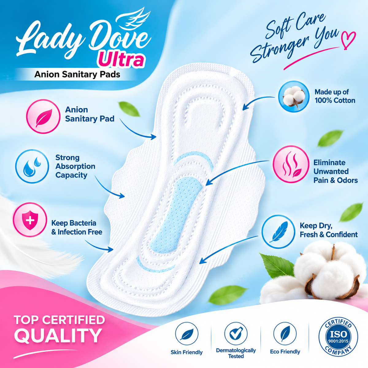 Lady Dove Ultra Anion Sanitary Pads XL – 280 mm | Ultra-Thin Dry Cover | Strong Absorption & Odor Protection | 36 Pads & 60 Pads