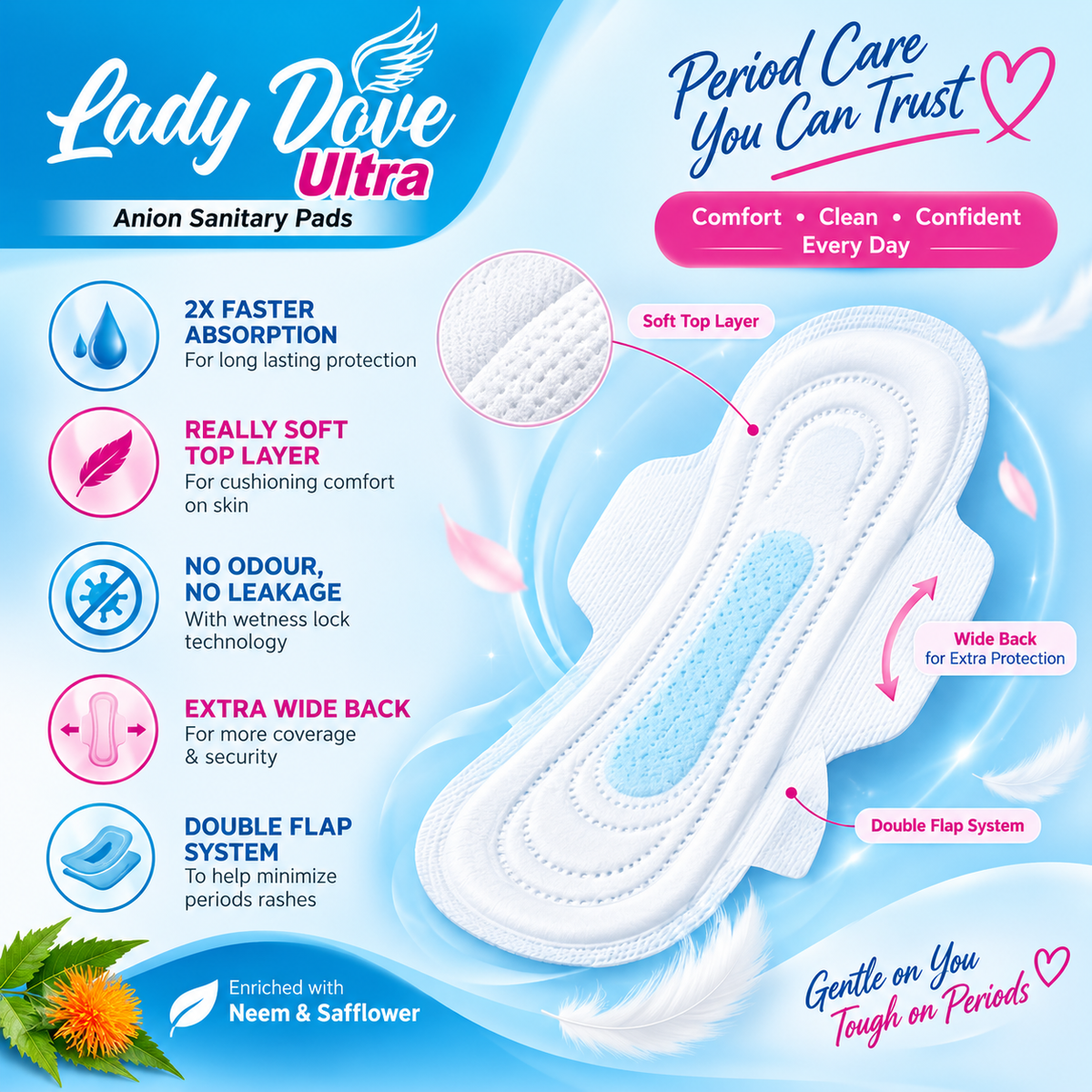 Lady Dove Ultra Anion Sanitary Pads XL – 280 mm | Ultra-Thin Dry Cover | Strong Absorption & Odor Protection | 36 Pads & 60 Pads