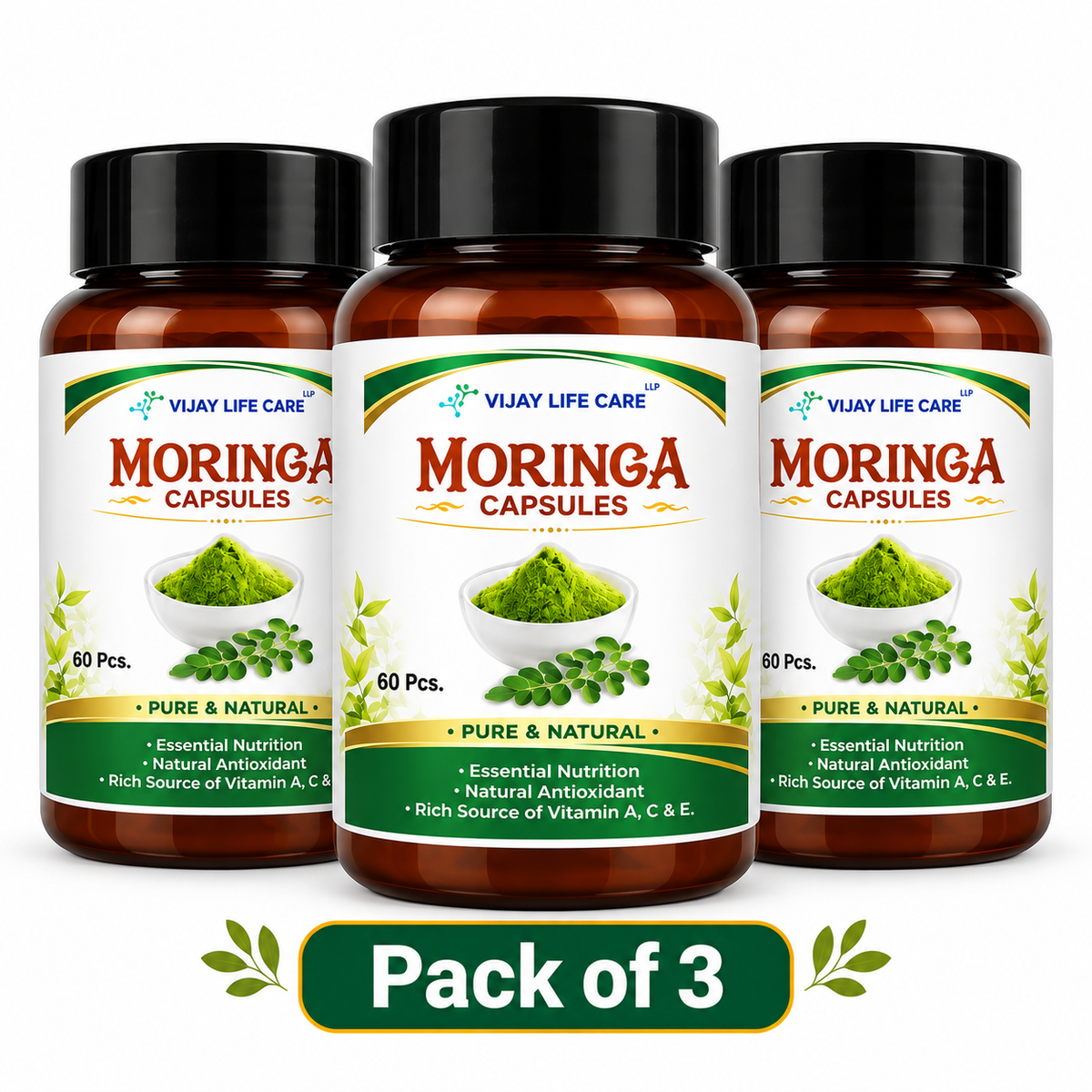 Vijay Life Care Moringa Capsules– 100% Pure & Natural, Rich in Vitamins A, C & E | Pack of 2, 3