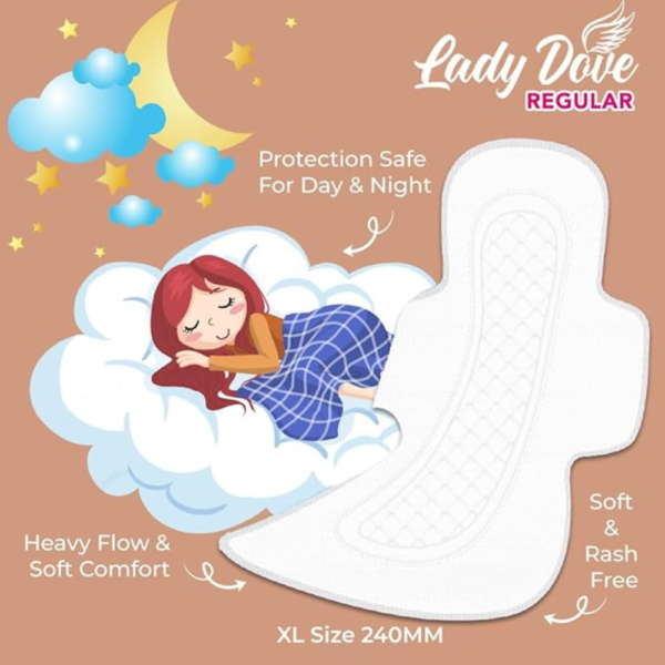 Lady Dove Santiary Pads for Women XL 240 mm, Pack of 20 | Premium Cotton Sanitary Napkins | Soft Material & Compact Design | Strong Absorption, Extra Length Moderate to Heavy Flow, 120 Pads