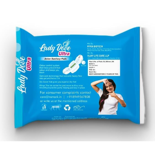 Lady Dove Santiary Pads for Women XL 280 mm, Pack of 8 | Premium Cotton Sanitary Napkins | Anion Technology for Odor Control & Anti-Bacterial Protection | Strong Absorption, 48 Pads