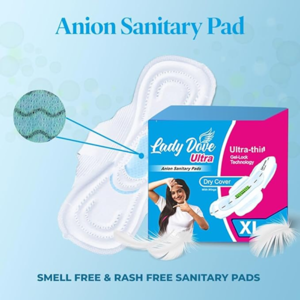 Lady Dove Santiary Pads for Women XL 280 mm, Pack of 8 | Premium Cotton Sanitary Napkins | Anion Technology for Odor Control & Anti-Bacterial Protection | Strong Absorption, 48 Pads